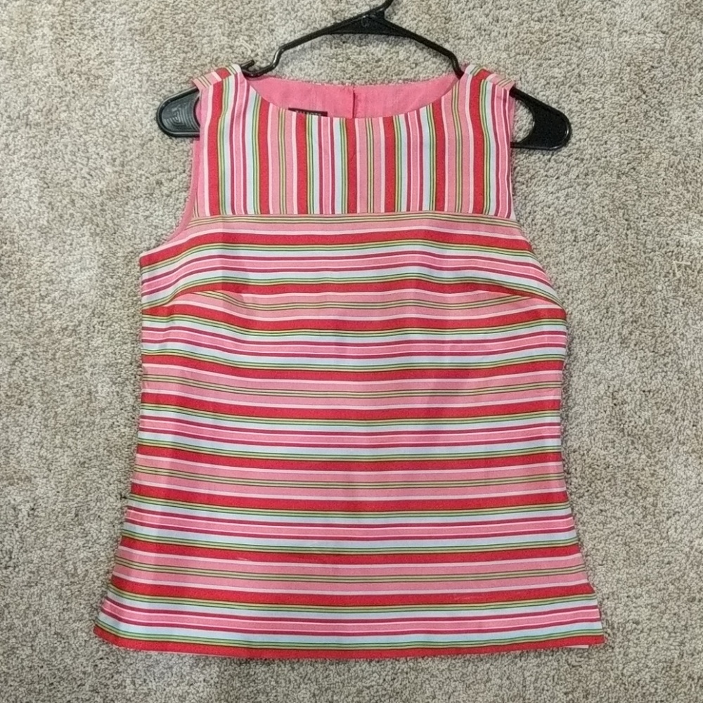 Talbots Petite Pink Striped Silk Dress Shirt